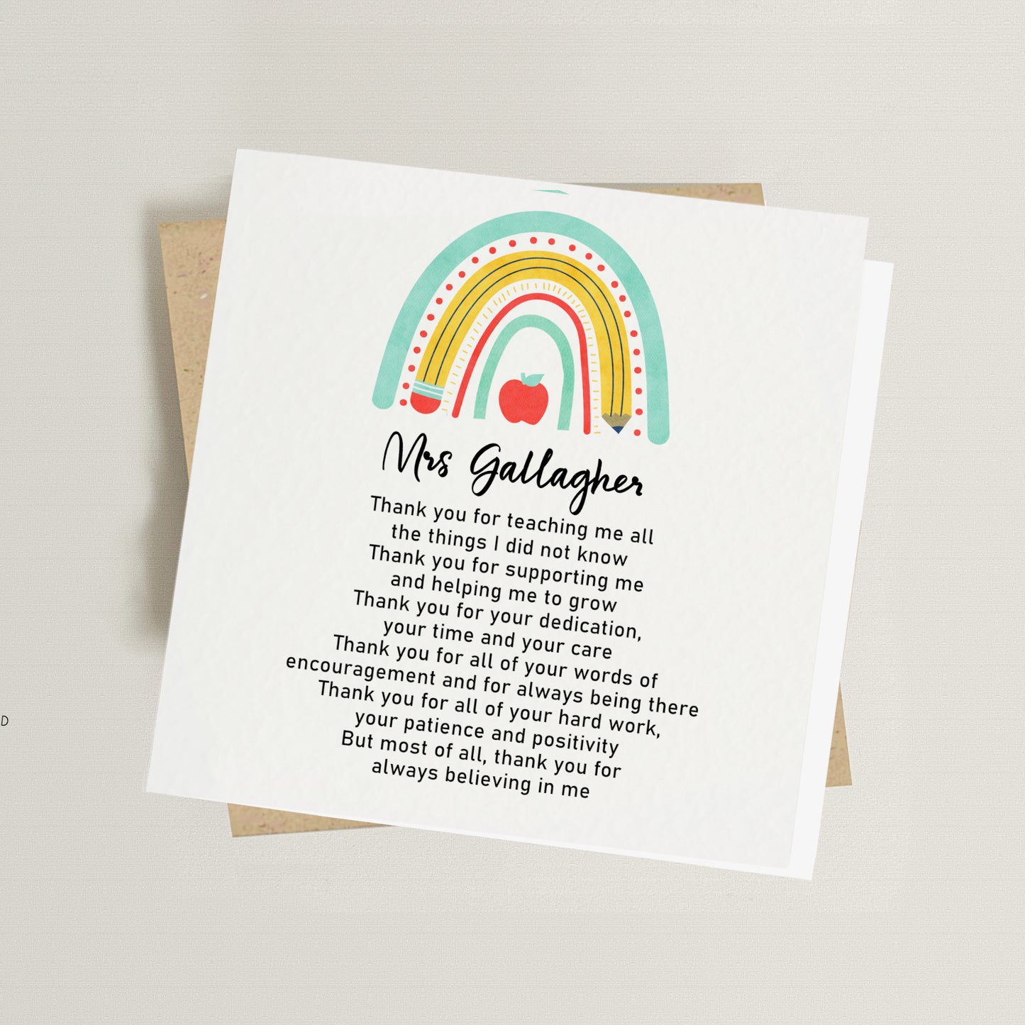 Personalised Teacher Thank You Card
