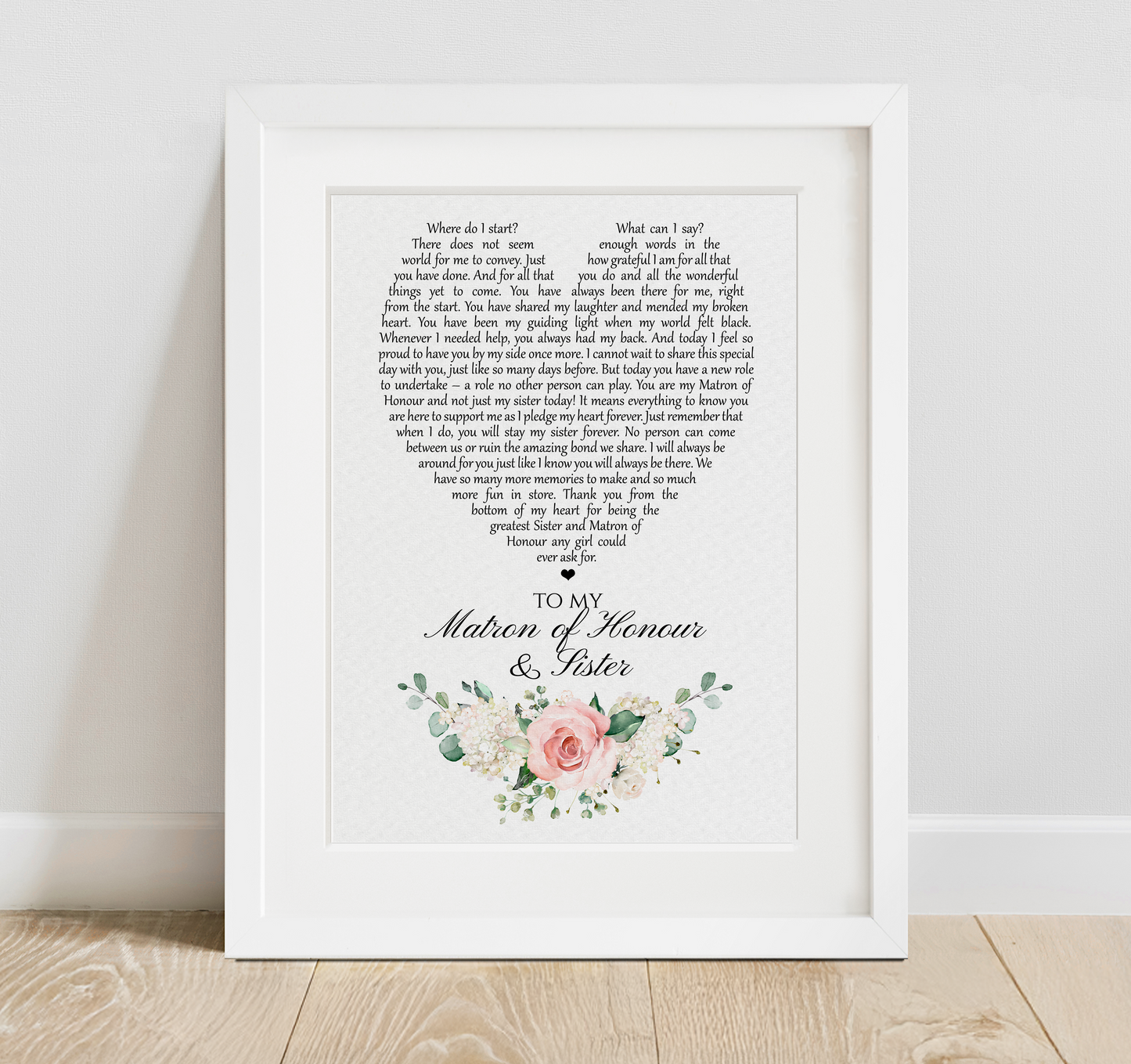 Matron of Honour & Sister Heart Poem Print