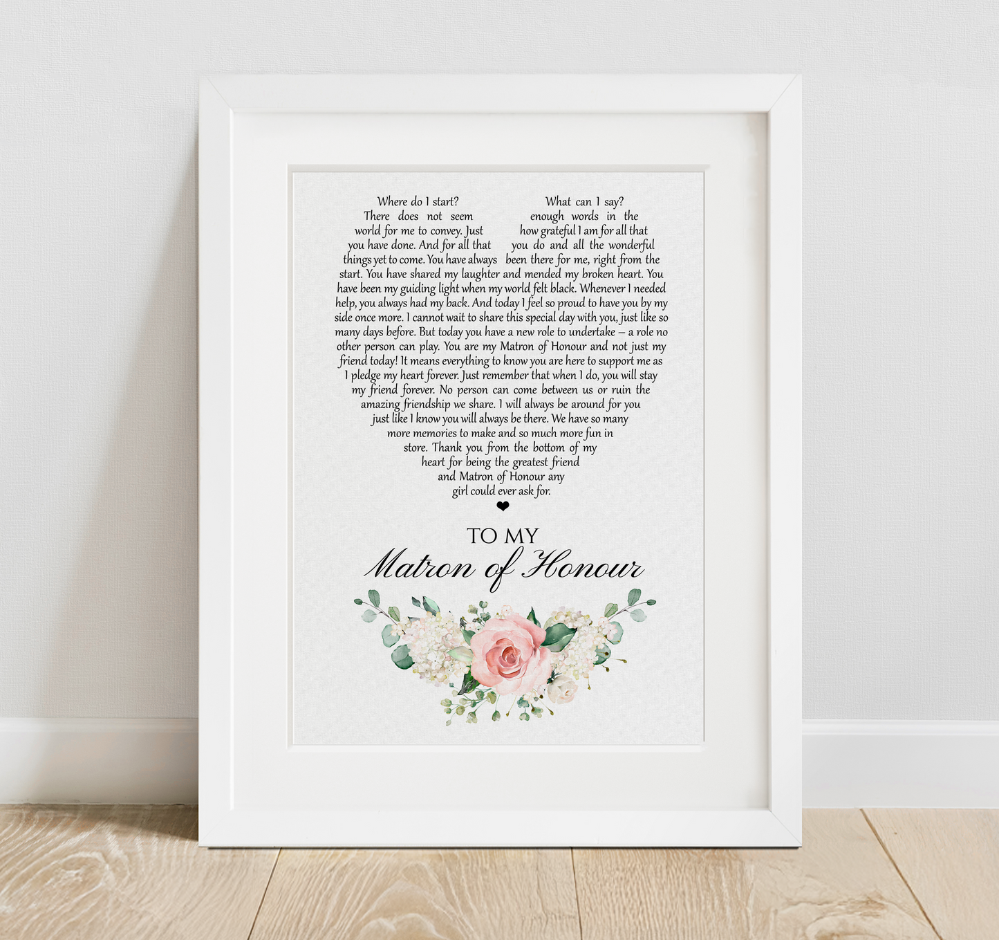 Matron of Honour & Friend Heart Poem Print