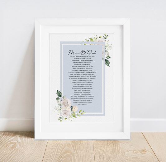 Parents of the Bride Poetry Print