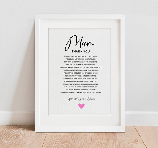 Personalised Mum Poem Print