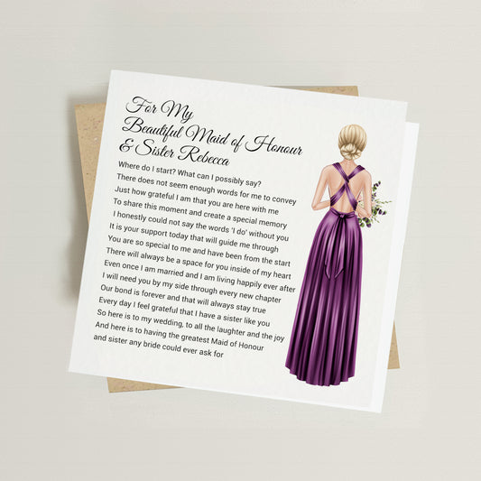 Personalised Sister & Maid of Honour Card